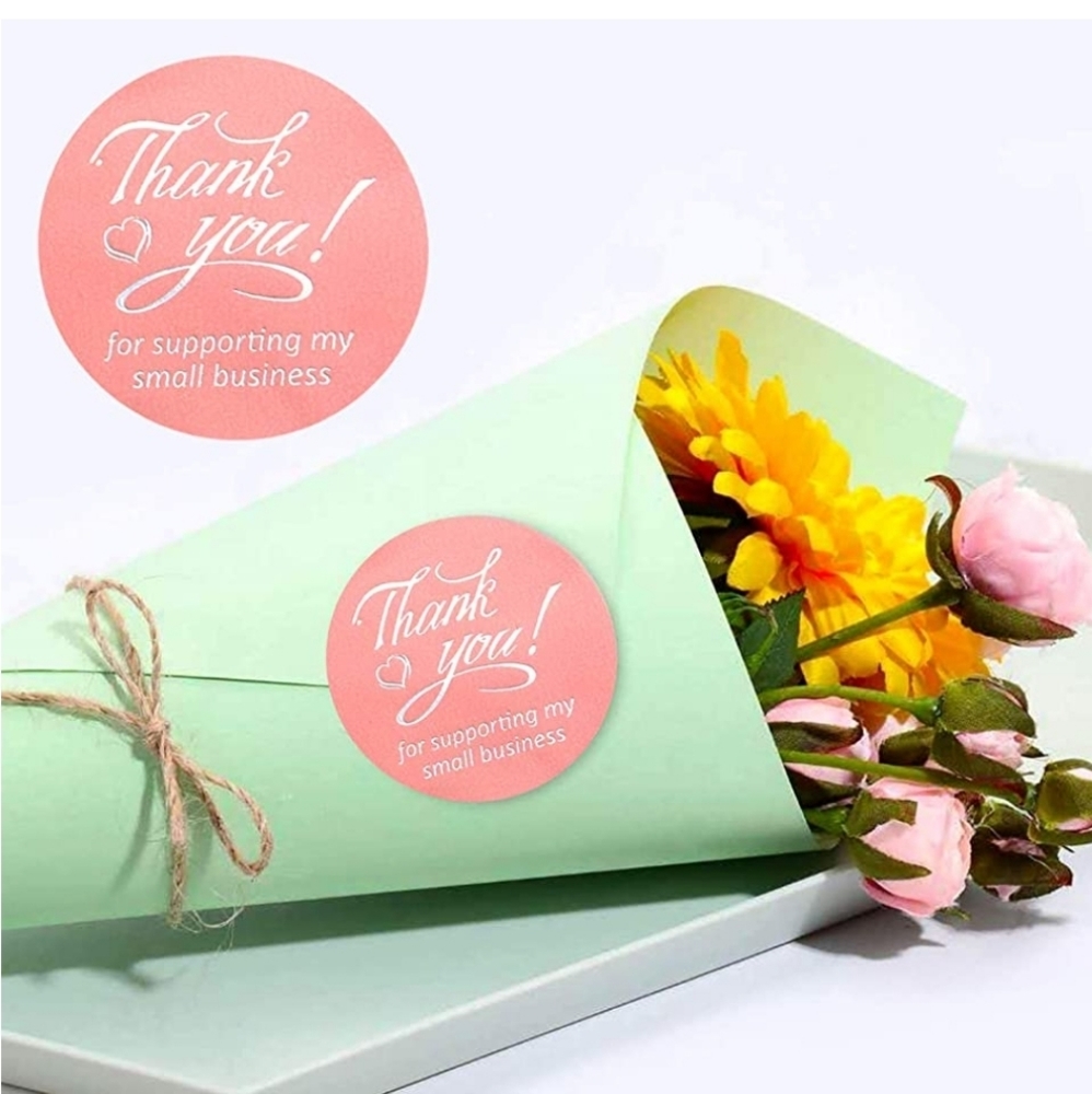 100  1.5-inch Thank You Stickers Pink/White - Picture 2 of 9